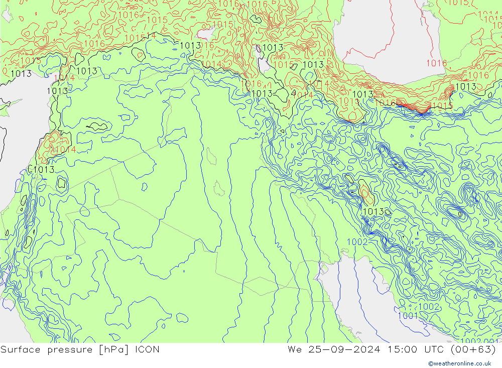 Surface pressure ICON We 25.09.2024 15 UTC