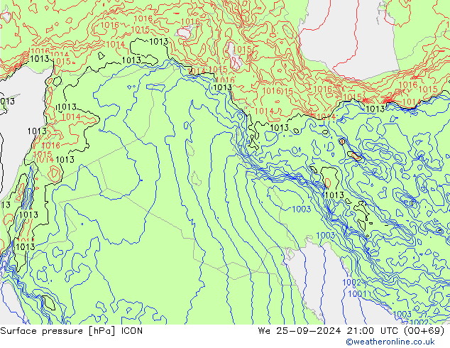 Surface pressure ICON We 25.09.2024 21 UTC