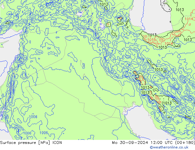 Surface pressure ICON Mo 30.09.2024 12 UTC