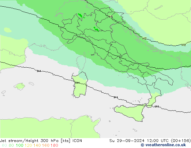 Jet stream/Height 300 hPa ICON Su 29.09.2024 12 UTC