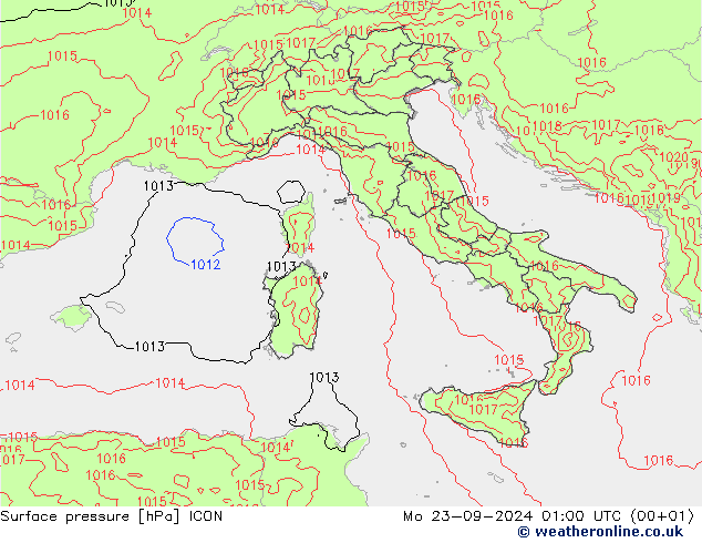 Surface pressure ICON Mo 23.09.2024 01 UTC