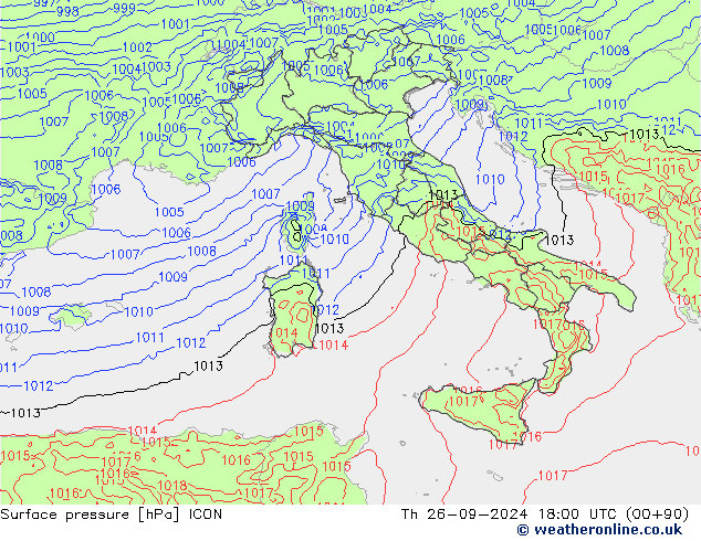 Atmosférický tlak ICON Čt 26.09.2024 18 UTC