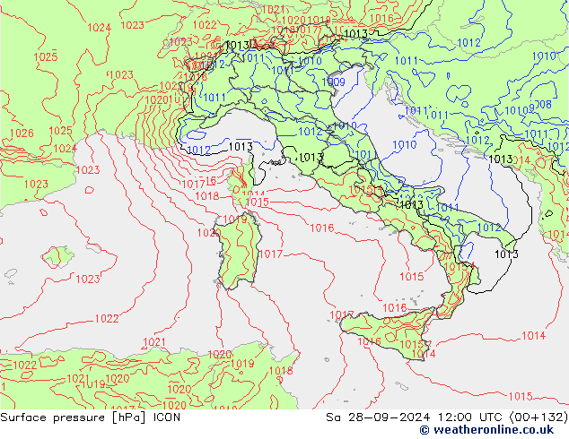 Surface pressure ICON Sa 28.09.2024 12 UTC