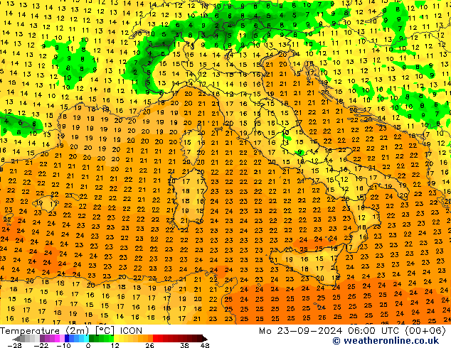 Temperature (2m) ICON Mo 23.09.2024 06 UTC