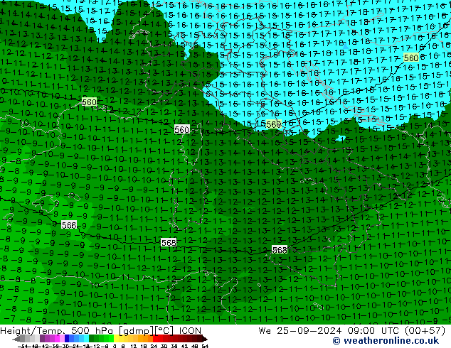 Height/Temp. 500 hPa ICON Qua 25.09.2024 09 UTC