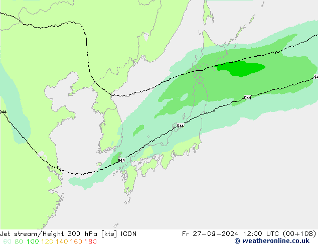 Jet stream/Height 300 hPa ICON Fr 27.09.2024 12 UTC