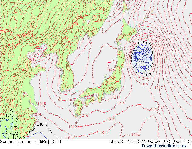 Surface pressure ICON Mo 30.09.2024 00 UTC