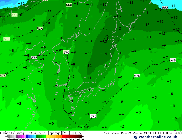 Height/Temp. 500 hPa ICON nie. 29.09.2024 00 UTC