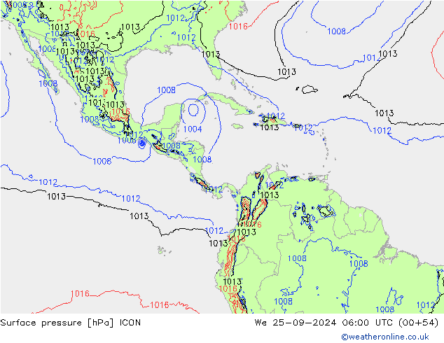 Yer basıncı ICON Çar 25.09.2024 06 UTC