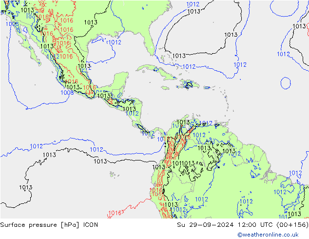 Yer basıncı ICON Paz 29.09.2024 12 UTC