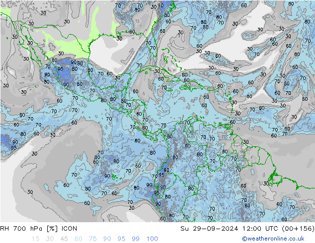 RH 700 гПа ICON Вс 29.09.2024 12 UTC