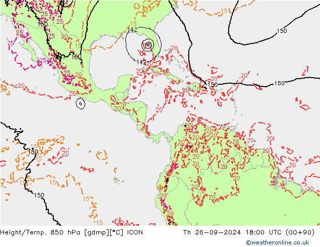 Height/Temp. 850 гПа ICON чт 26.09.2024 18 UTC