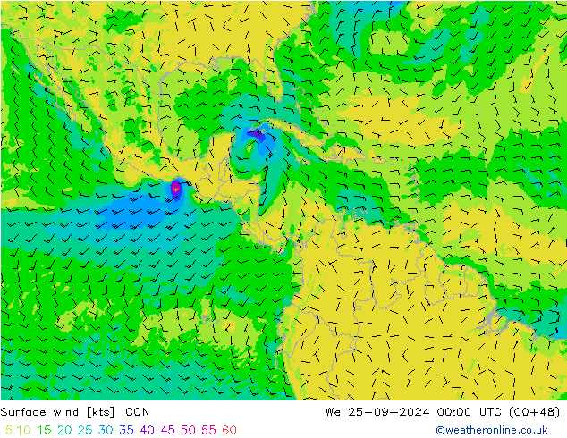 Rüzgar 10 m ICON Çar 25.09.2024 00 UTC