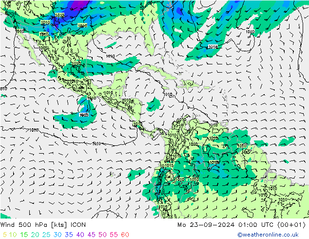 ветер 500 гПа ICON пн 23.09.2024 01 UTC