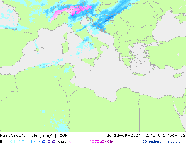 Regen/Sneeuwval ICON za 28.09.2024 12 UTC