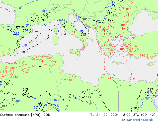 Surface pressure ICON Tu 24.09.2024 18 UTC