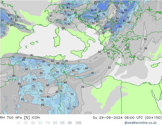 RH 700 hPa ICON nie. 29.09.2024 06 UTC