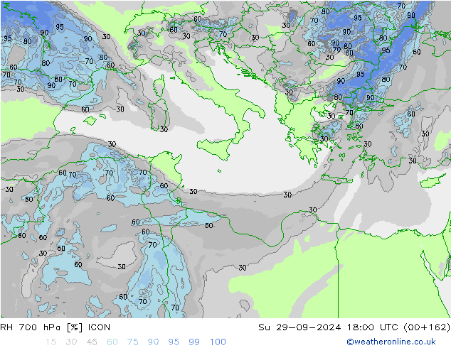 RH 700 hPa ICON Ne 29.09.2024 18 UTC