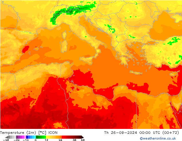 Temperatura (2m) ICON jue 26.09.2024 00 UTC