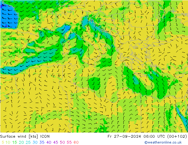 Surface wind ICON Fr 27.09.2024 06 UTC