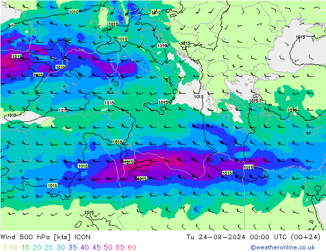 Vento 500 hPa ICON mar 24.09.2024 00 UTC