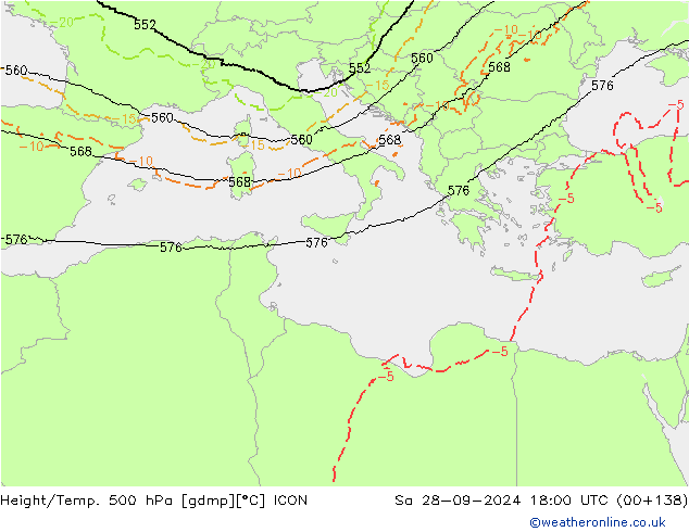 Height/Temp. 500 hPa ICON Sa 28.09.2024 18 UTC