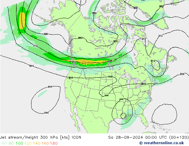 Jet stream ICON Sáb 28.09.2024 00 UTC