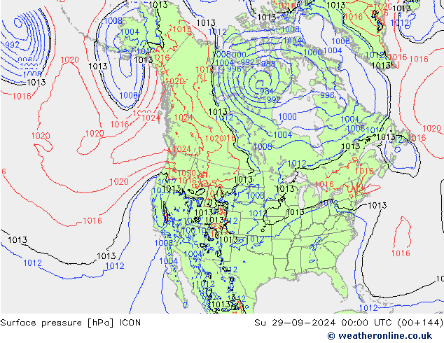 Surface pressure ICON Su 29.09.2024 00 UTC