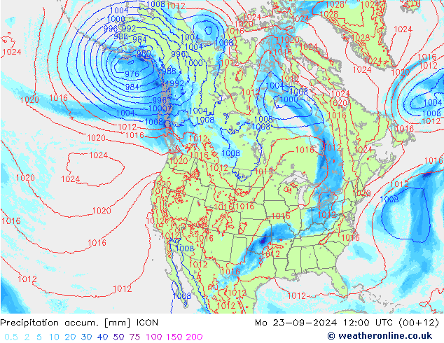 Precipitation accum. ICON Mo 23.09.2024 12 UTC