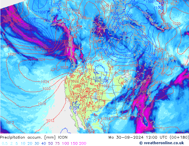 Precipitation accum. ICON Mo 30.09.2024 12 UTC