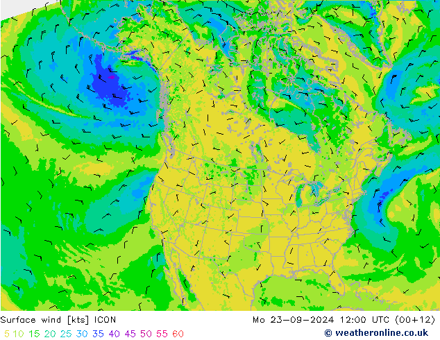 Surface wind ICON Mo 23.09.2024 12 UTC