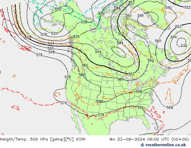 Height/Temp. 500 hPa ICON Mo 23.09.2024 06 UTC