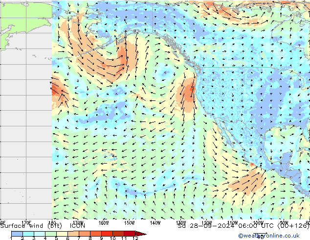 Surface wind (bft) ICON Sa 28.09.2024 06 UTC