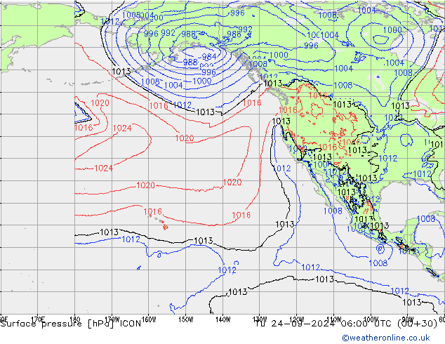 Surface pressure ICON Tu 24.09.2024 06 UTC