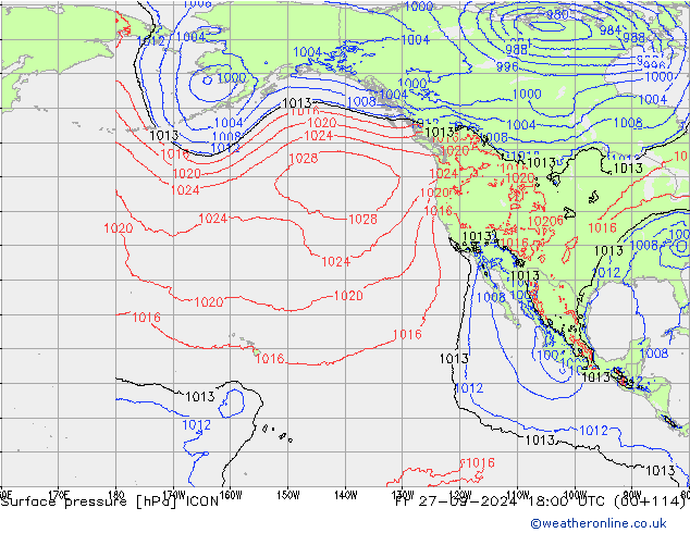 Atmosférický tlak ICON Pá 27.09.2024 18 UTC