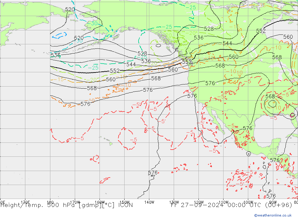 Geop./Temp. 500 hPa ICON vie 27.09.2024 00 UTC