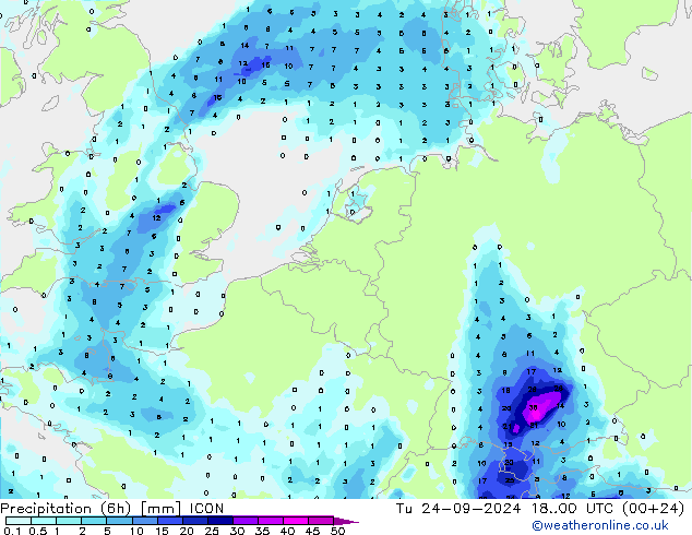Nied. akkumuliert (6Std) ICON Di 24.09.2024 00 UTC