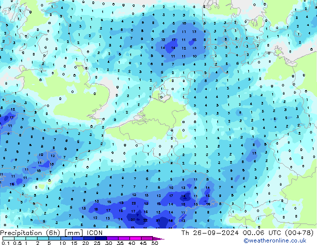 Precipitación (6h) ICON jue 26.09.2024 06 UTC