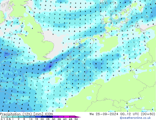 Precipitação (12h) ICON Qua 25.09.2024 12 UTC