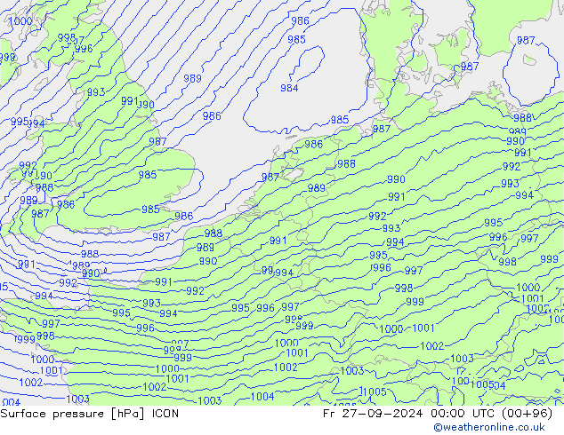 Luchtdruk (Grond) ICON vr 27.09.2024 00 UTC