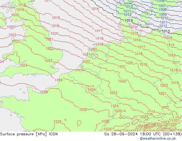 Surface pressure ICON Sa 28.09.2024 18 UTC