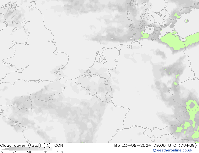 Nubes (total) ICON lun 23.09.2024 09 UTC