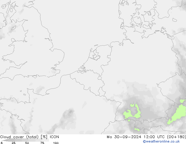 Nubes (total) ICON lun 30.09.2024 12 UTC