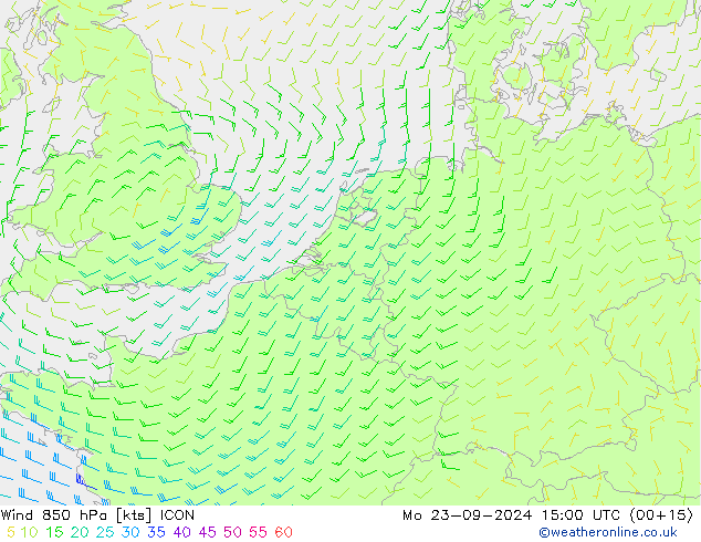 Viento 850 hPa ICON lun 23.09.2024 15 UTC