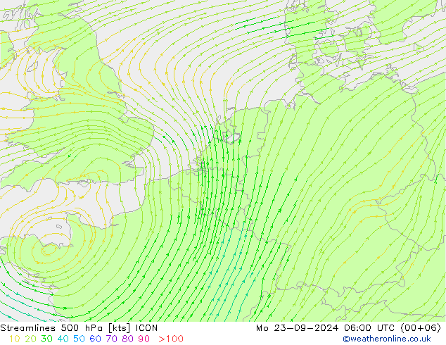 Streamlines 500 hPa ICON Po 23.09.2024 06 UTC