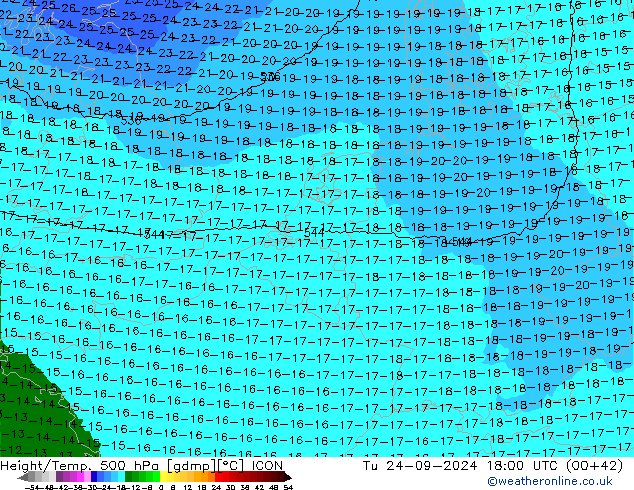 Height/Temp. 500 hPa ICON Tu 24.09.2024 18 UTC