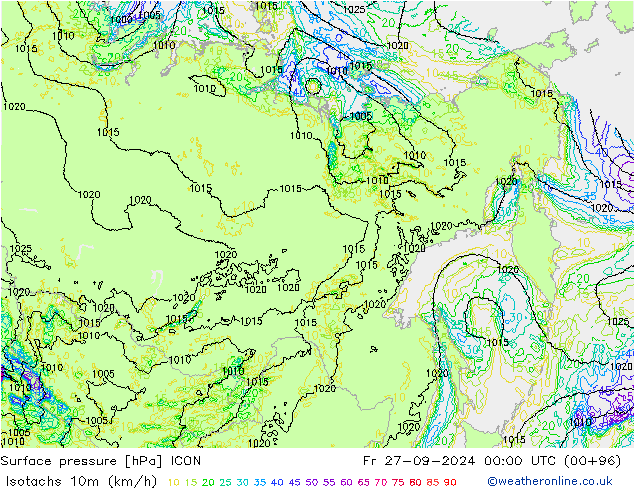 Isotachs (kph) ICON Fr 27.09.2024 00 UTC