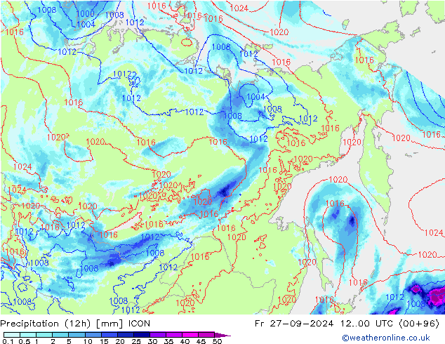 Precipitation (12h) ICON Fr 27.09.2024 00 UTC