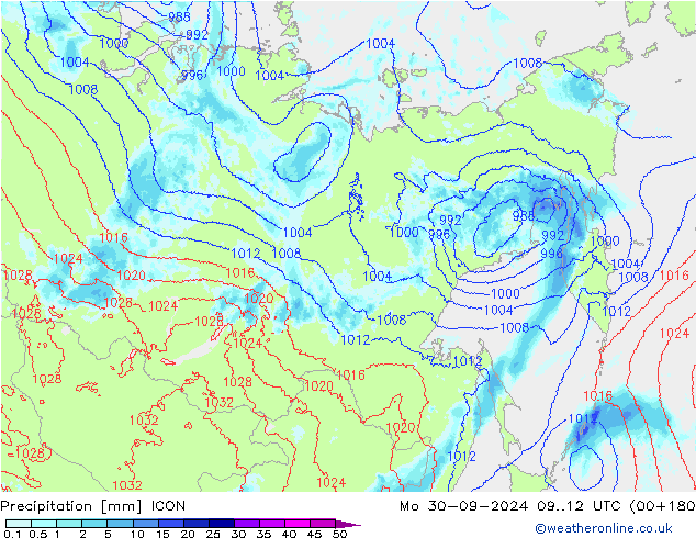 Precipitation ICON Mo 30.09.2024 12 UTC