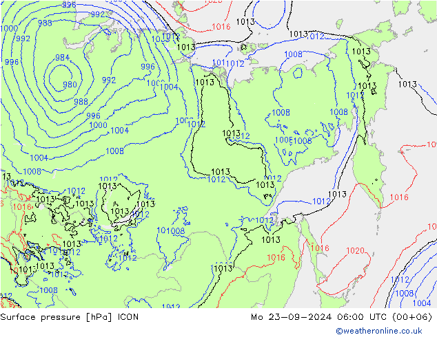 Surface pressure ICON Mo 23.09.2024 06 UTC